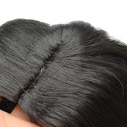 African short curly headgear in natural black curls viewed from the front
