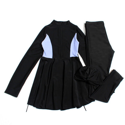 Women's three-piece conservative Muslim swimsuit, modest full-coverage swimwear set in black and blue