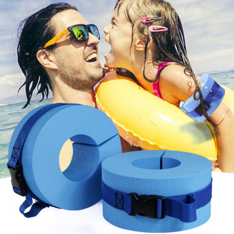 Swimming gaiters float, blue inflatable leg floatation aid for swimming practice