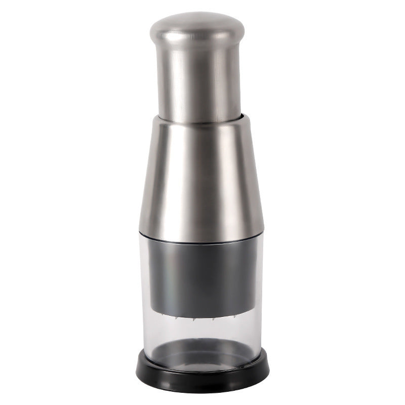 Manual garlic crusher and onion chopper with vegetable chopping chamber and garlic press handle