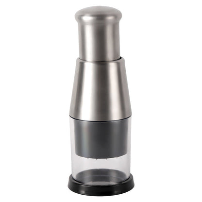 Manual garlic crusher and onion chopper with vegetable chopping chamber and garlic press handle