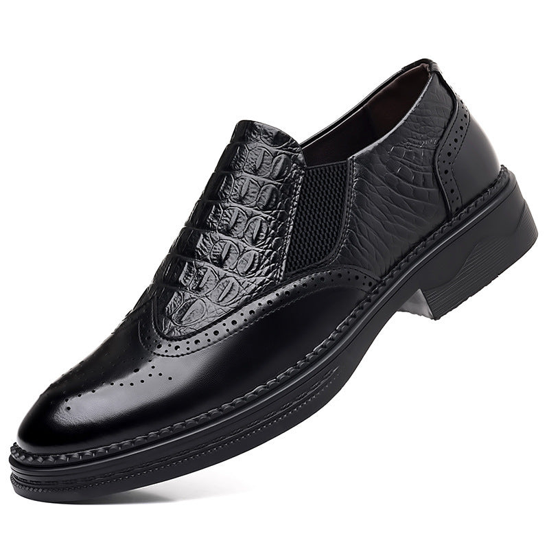 Men's casual dress slip-on leather shoes in a classic design viewed from the side