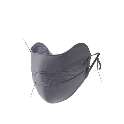 Women's UV-protective sun mask covering the face and neck for sun protection