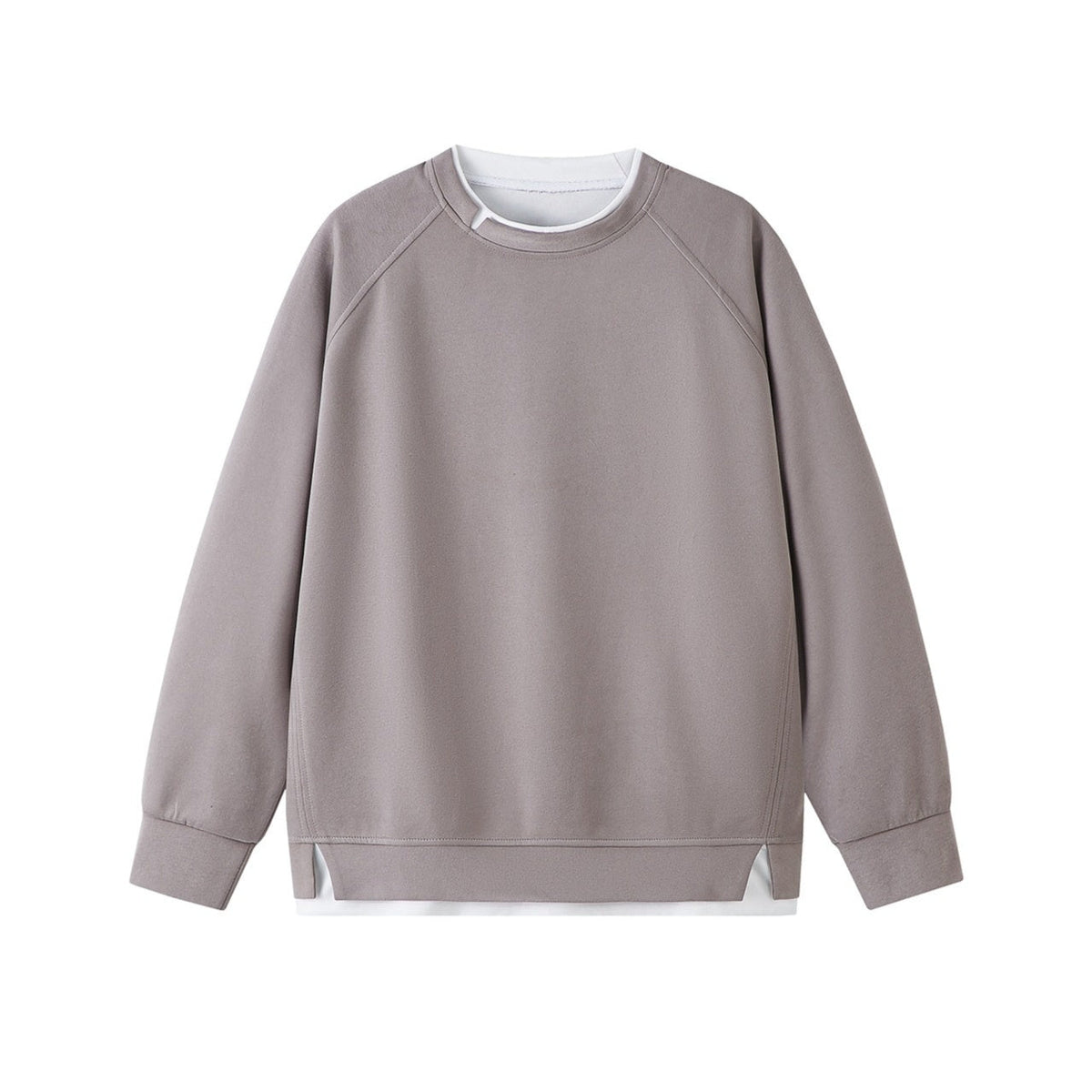 Women's spliced crew-neck pullover top by My Store, showing contrasting fabric panels and long sleeves