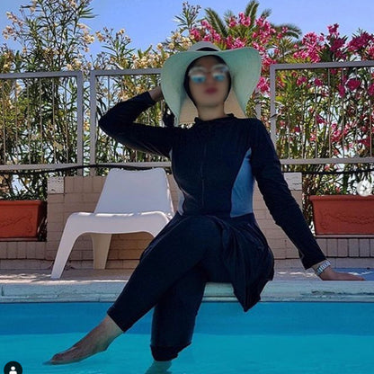 Women's three-piece conservative Muslim swimsuit by My Store, full-coverage swimwear set