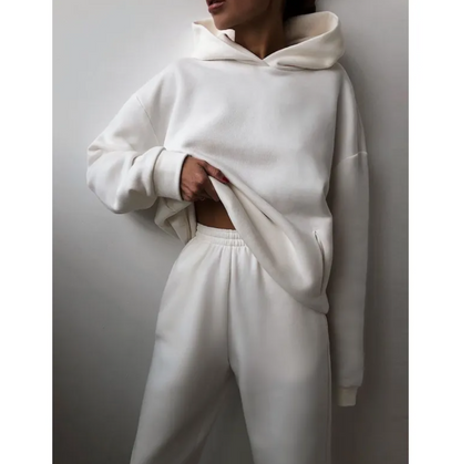 Women's hooded tracksuit by BACKUPMYFILESNOW® featuring a zip-up hoodie and matching joggers in soft fabric.