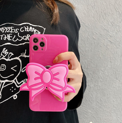 Korea Ins pink bow personality stand phone case, decorative bow design with built-in stand