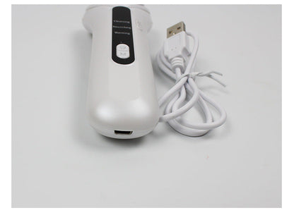 Electric ultrasonic facial beauty device with handheld skincare wand and smooth white design
