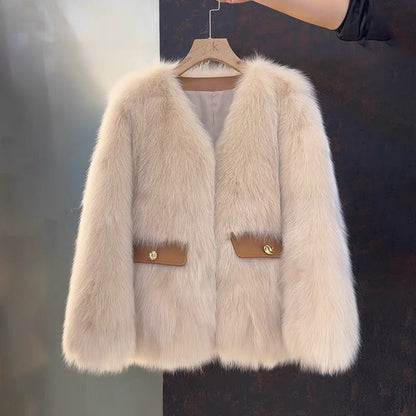 Maillard winter fur coat for women, full-length warm outerwear in a classic design