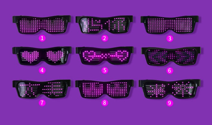 Multicolor party LED glasses with dynamic flashing lights and clear frames