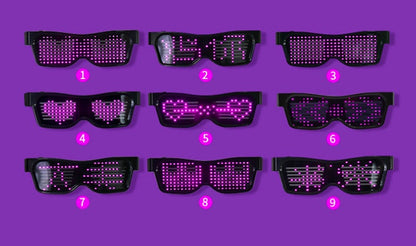 Multicolor party LED glasses with dynamic flashing lights and clear frames