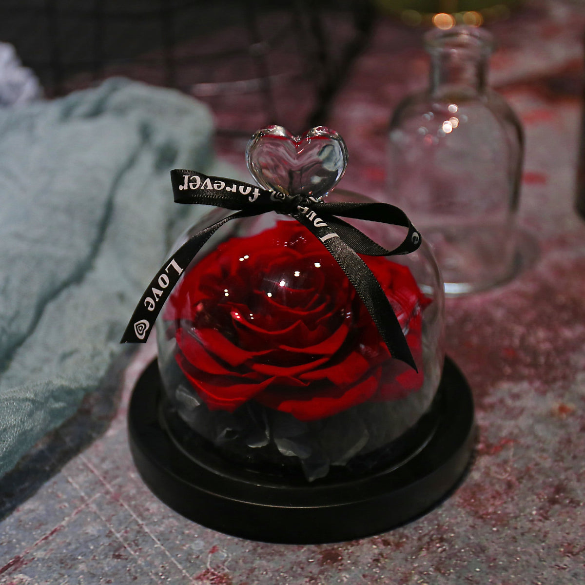 Valentine's Day gift box with glass cover and big immortal rose flower