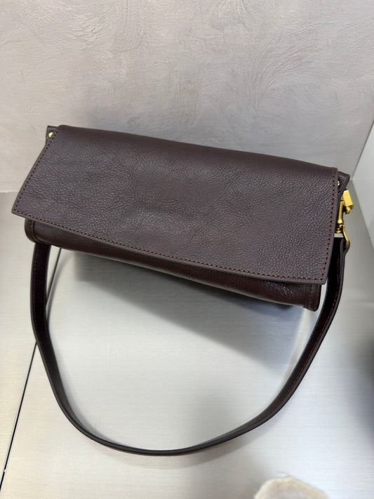 Top-grain vegetable-tanned cowhide commuter underarm bag, small genuine leather women's crossbody in brown