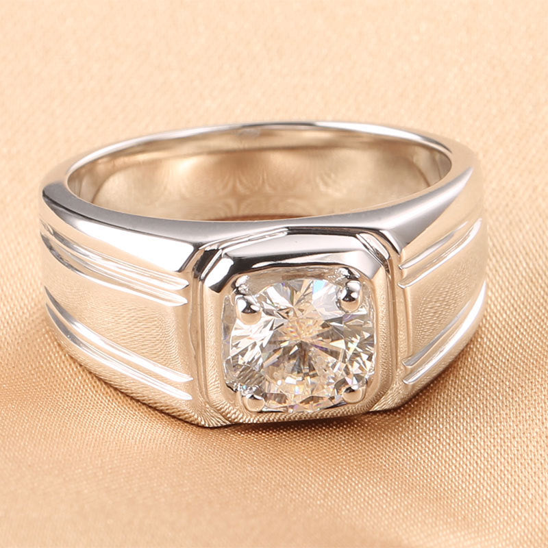 Gold-plated sterling silver moissanite ring with a sparkling stone close-up