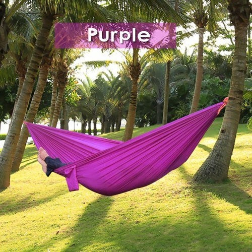 Portable nylon parachute backpacking hammock for outdoor camping, double-size design
