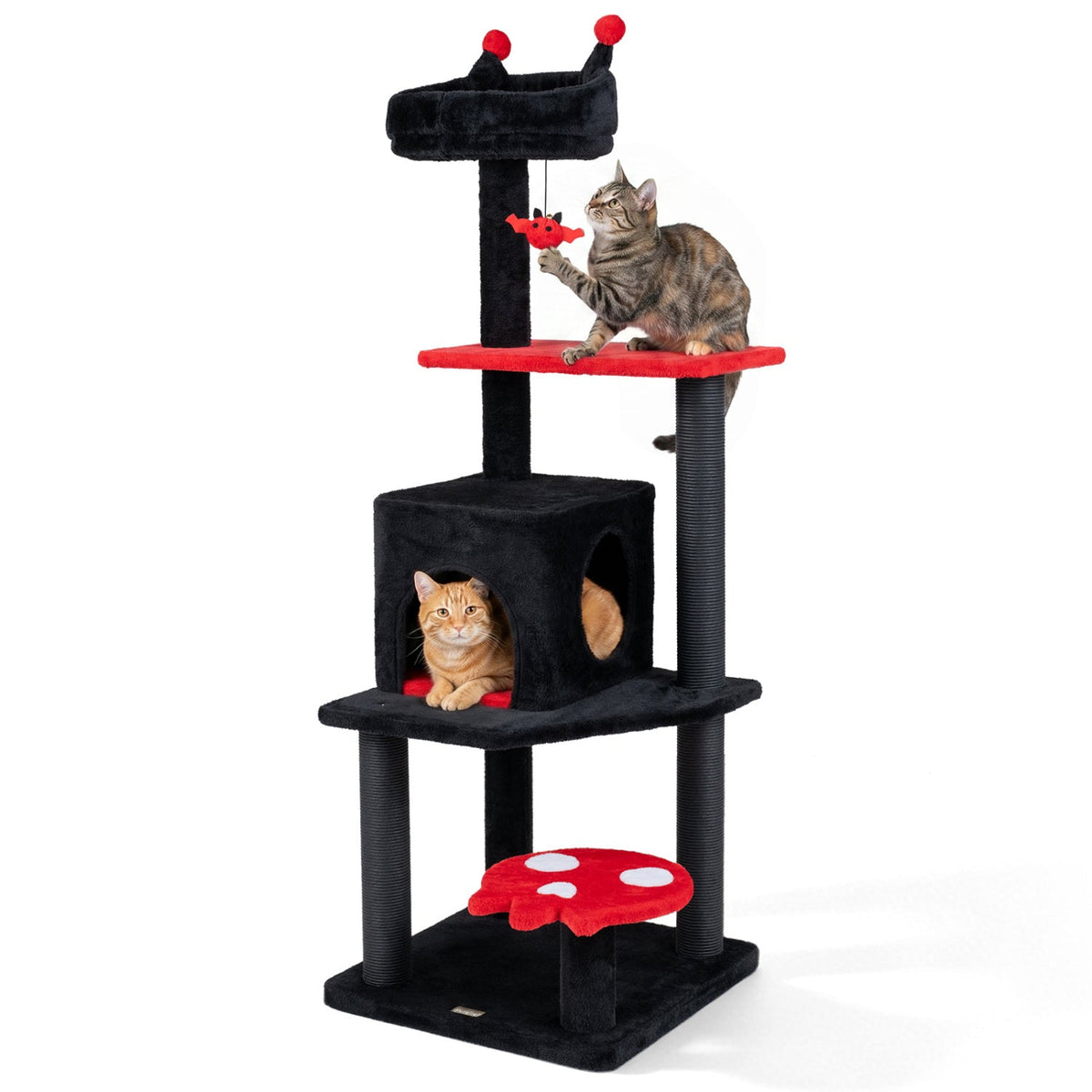Gothic-style 57-inch cat tree with padded perch and spider toy by GBruno Store, featuring multiple levels for climbing and lounging.