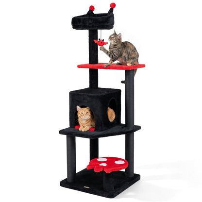 Gothic-style 57-inch cat tree with padded perch and spider toy by GBruno Store, featuring multiple levels for climbing and lounging.