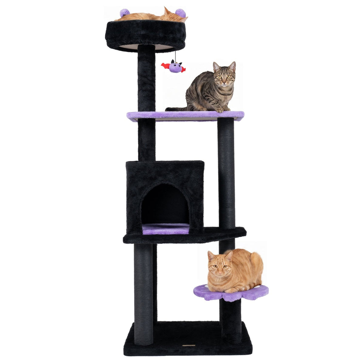 Gothic-style 57-inch cat tree by GBruno Store with padded perch and spider toy for cats to climb, play, and rest.