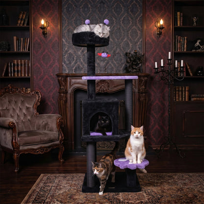 Gothic-style 57-inch cat tree by GBruno Store with a padded perch and spider toy for cats to climb and play.