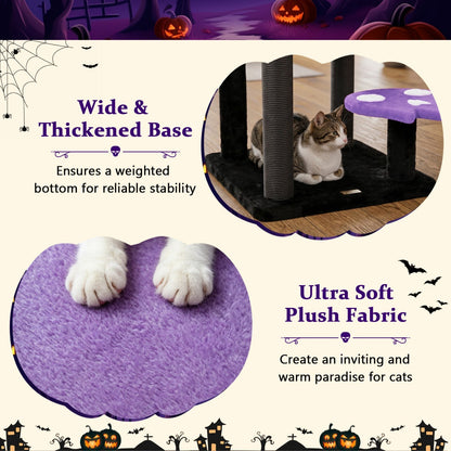 Gothic-style 57-inch cat tree with padded perch and spider toy, perfect for cats to climb, rest, and play.