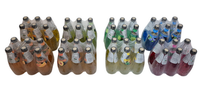 Nut Fusion Leonard Basil Drinks case with six bottles of natural, refreshing basil-flavored beverages in various flavors.