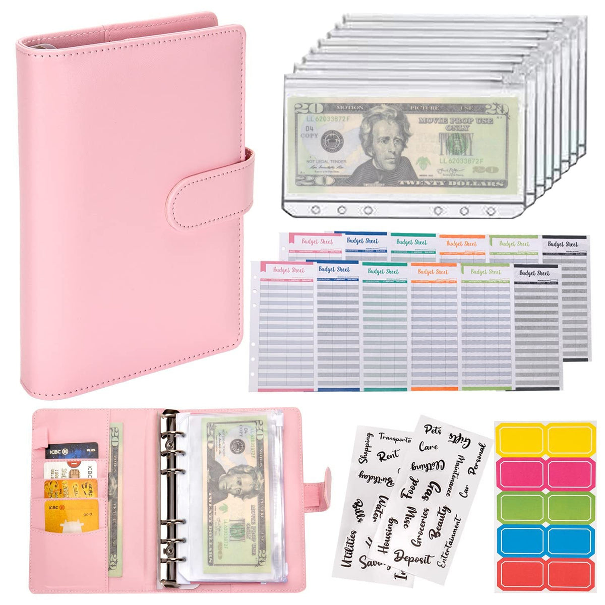 Macaron loose-leaf leather notebook with zipper wallet and bill storage bag
