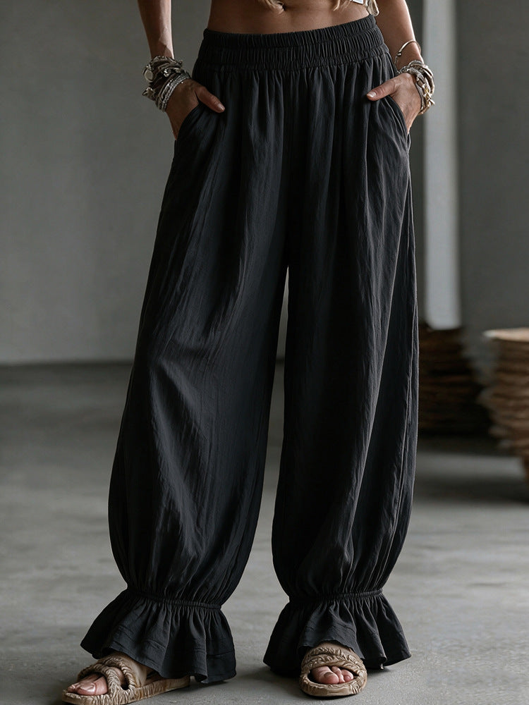 Women's autumn solid-color casual pants in a relaxed fit