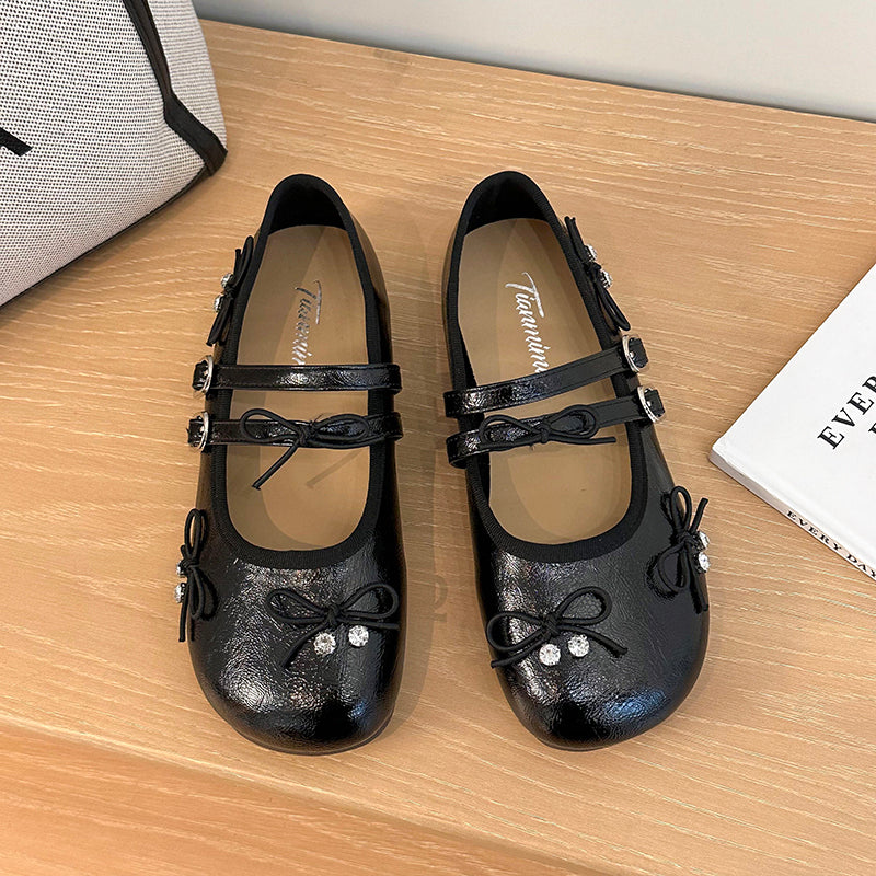 Korean women’s ballet flats with double buckle Mary Jane straps, comfortable office-ready spring summer shoes