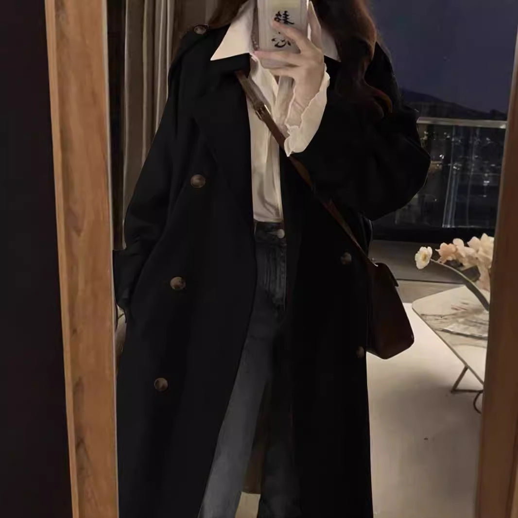Women's mid-length British style spring and autumn trench coat in neutral tone