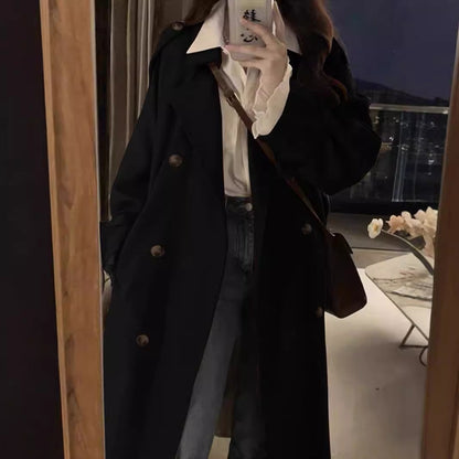Women's mid-length British style spring and autumn trench coat in neutral tone