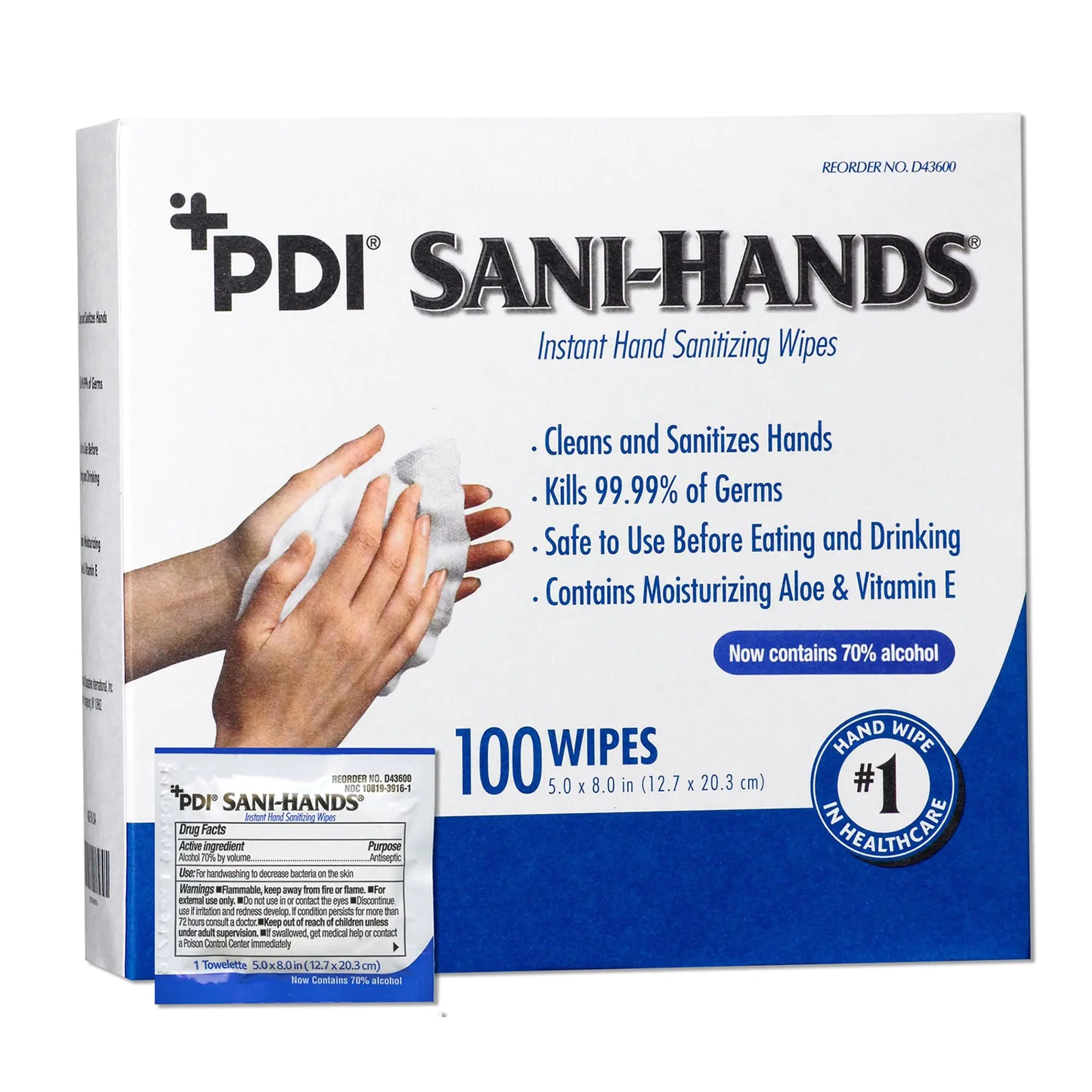 Sani-Hands Hand Sanitizer Wipes Ethyl Alcohol Wipes Individually Wrapped with Aloe and Vitamin E Hand Sanitizer Travel Home Outdoor Use 5 in x 8 in 100 Wipes 1 Pack