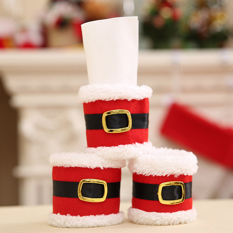 Christmas towel ring decoration with festive holiday design; red and green accents visible