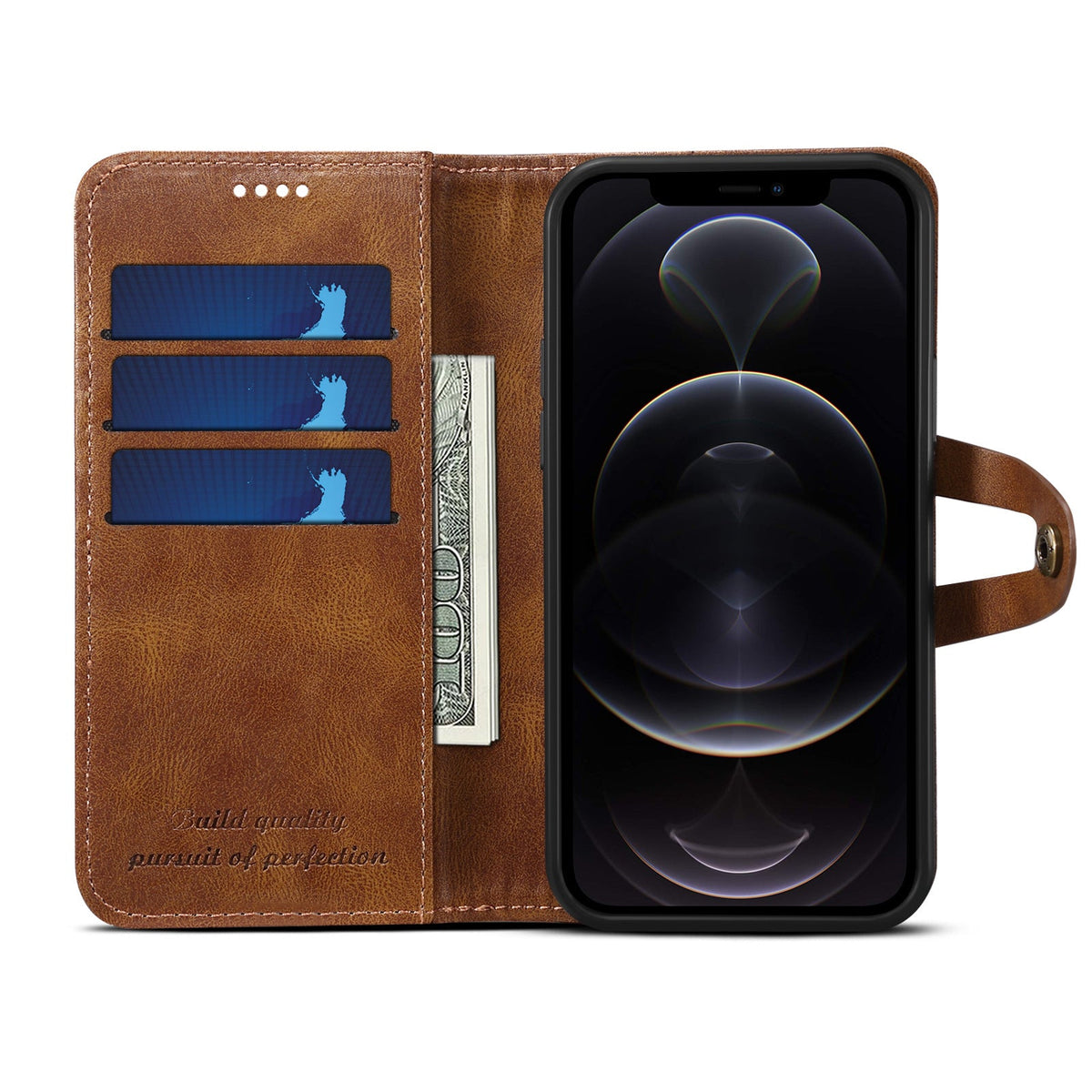 Phone case flip leather wallet bag by My Store, showing a foldable cover and card storage compartments
