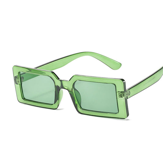 Small rectangular retro designer women's sunglasses by BACKUPMYFILESNOW® with tinted lenses and stylish frame.