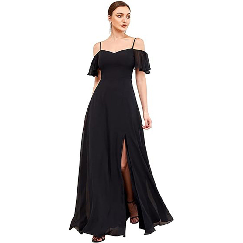 Off-shoulder chiffon maxi dress, women’s evening gown in an elegant flowing silhouette
