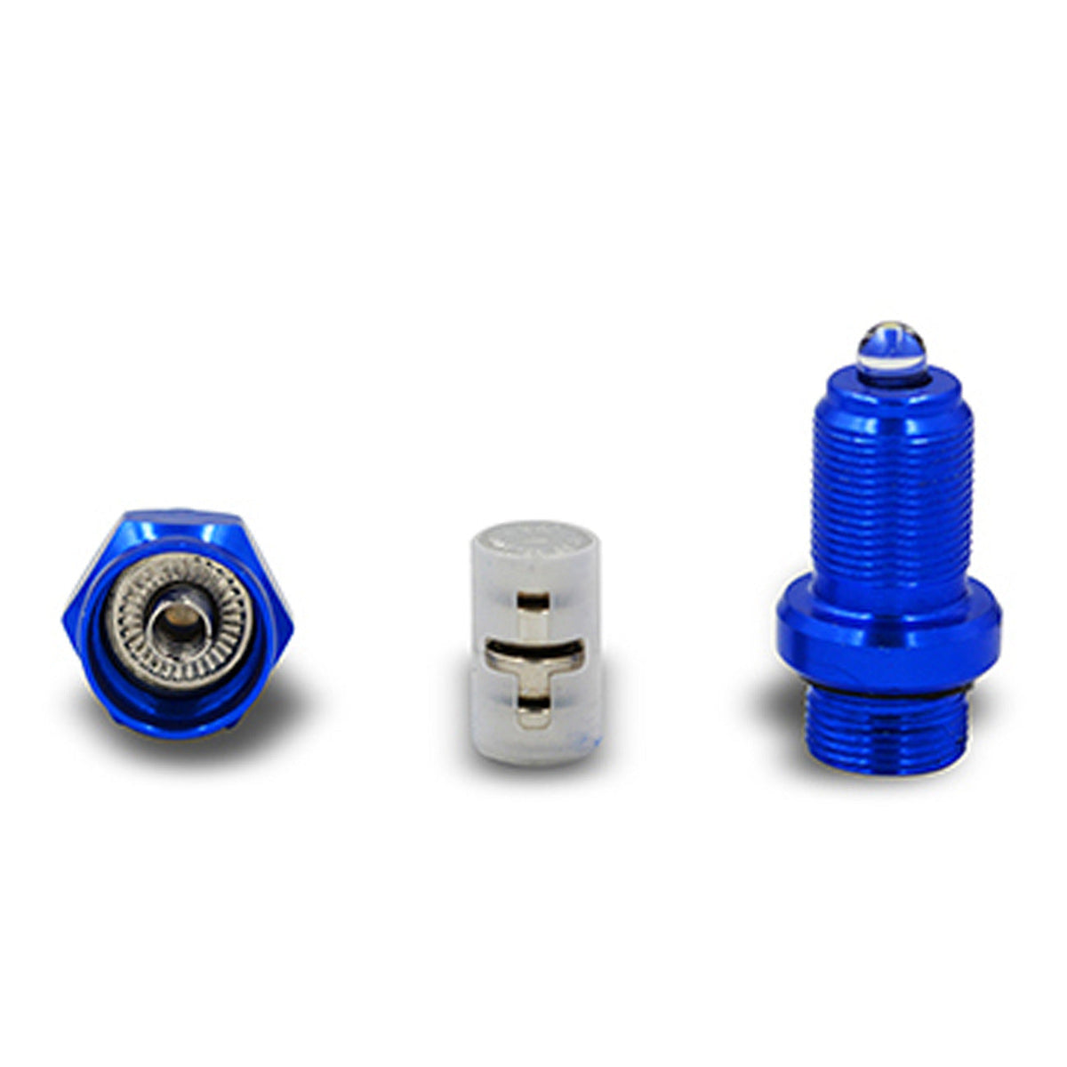 LED light spark plug keychain in compact metallic design with attached key ring