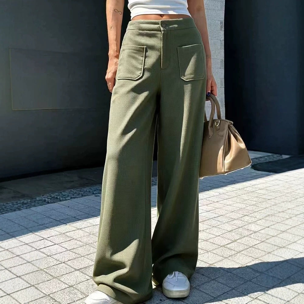 Women's casual loose-fit waffle-knit multi-color wide-leg pants by My Store