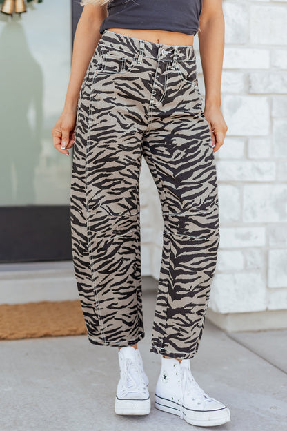 Hunter printed wide-leg jeans by Threaded Pear featuring a stylish floral pattern and relaxed fit.