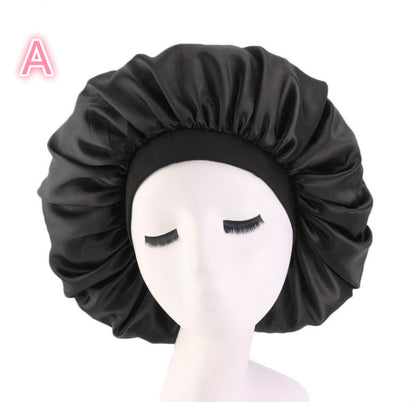 Beauty print satin silk bonnet sleep night cap with colorful pattern and elastic edge.