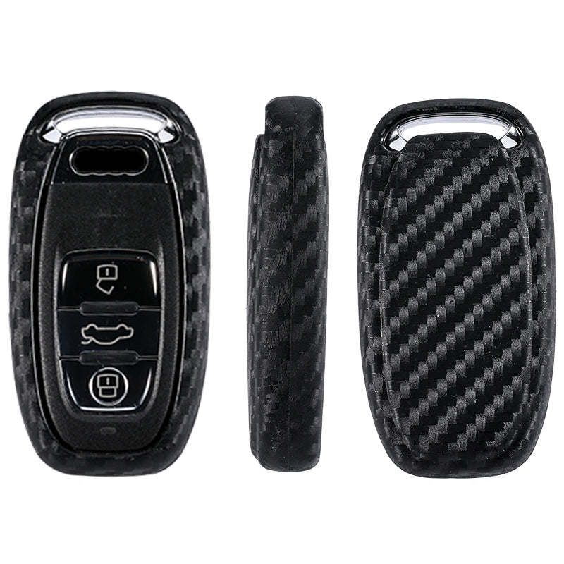 Carbon fiber silicone car key case, close-up view
