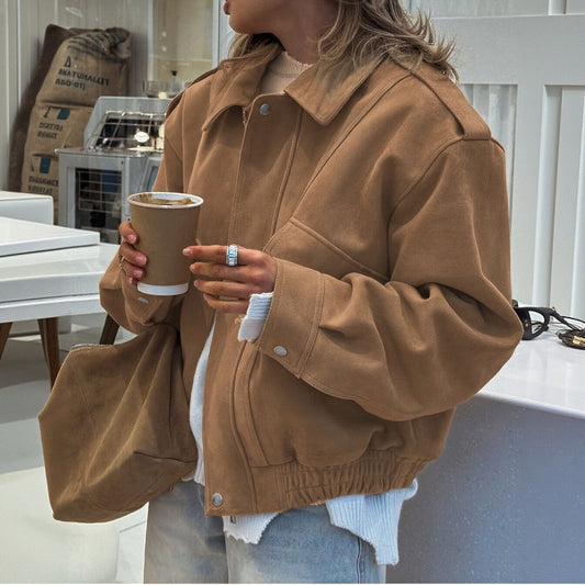 Women's autumn winter loose-fitting suede-velvet coat top in a fashionable design