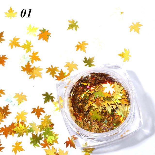 Gradient maple leaf nail sequins in red, orange, and yellow tones by My Store