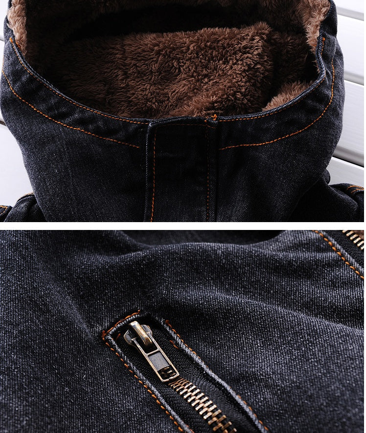 Warm denim jacket by My Store, classic blue design with button front and long sleeves