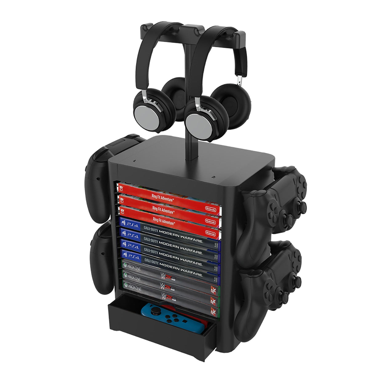 CD storage rack with earphone handle holder, desktop organizer for music discs and accessories