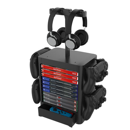 CD storage rack with earphone handle holder, desktop organizer for music discs and accessories