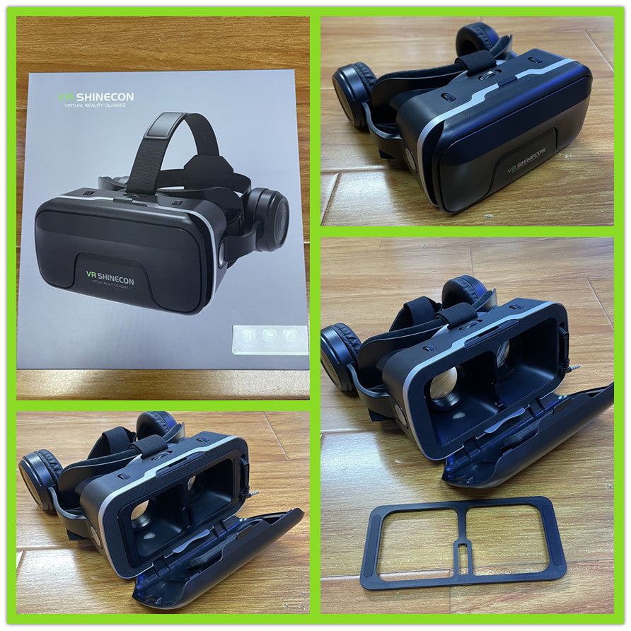 Mobile phone 3D virtual reality large screen helmet headset in black and white with adjustable head straps