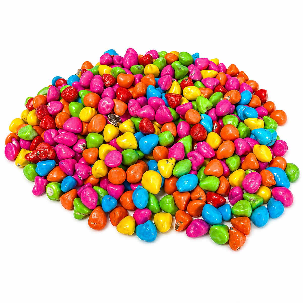 Colorful rainbow chocolate drops from Candy In Bulk, candy-coated chocolate pieces in a bulk value bag, vibrant and sweet confectionery.