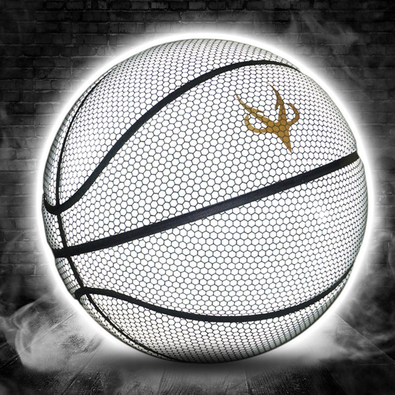 Luminous basketball by My Store glowing with a bright, colorful surface pattern