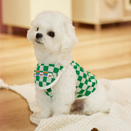 Chessboard-patterned bib vest for dogs, pet fashion accessory