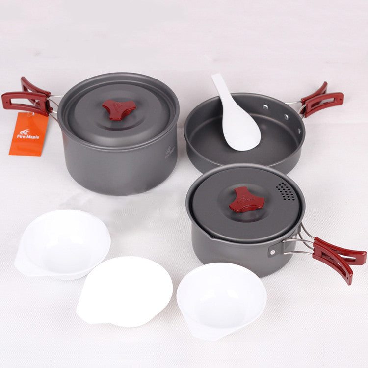Camping picnic cookware set with compact pot and pan for outdoor cooking